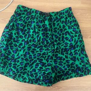 Green and Blue Leopard Print High-Waist Shorts